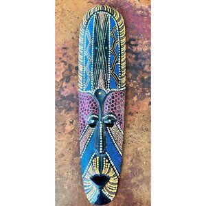 Vintage Carved Colorful Hand Painted Mask Art Wall Hanging 19"